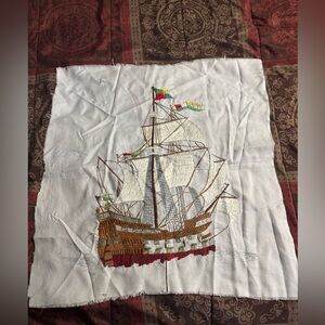 Antique Vintage embroidered Ship Beautifully Done!